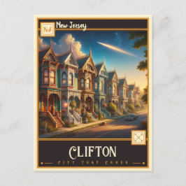 Cartão Postal Clifton, Nova Jérsei | Vintage