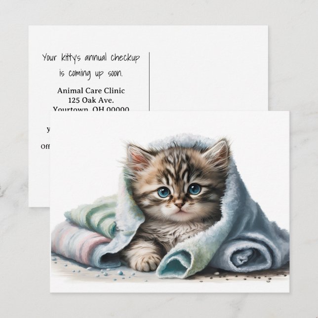 Cartão Postal Clínica Veterinária Da Watercolor Kitten (Frente/Verso)