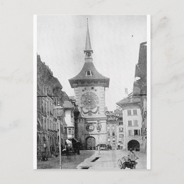 Cartão Postal Clock Tower, Berne, Suiça cerca de 1890 (Frente)