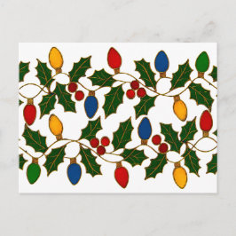 Cartão Postal Cloisonne Art Christmas Lights and Holly