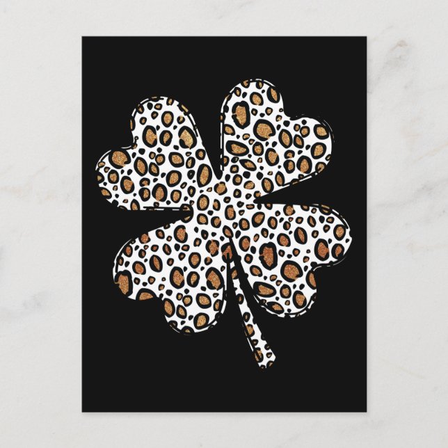 Cartão Postal Clover Shamrock Leopard Spots St. Patrick's Day (Frente)