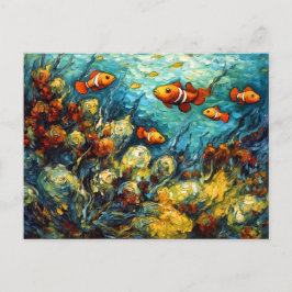 Cartão Postal Clownfish in Swirling Coral Reef Painting
