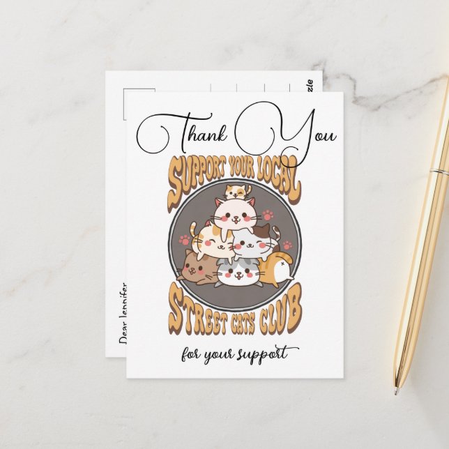 Cartão Postal Clube de gatos de rua personalizado (Frente/Verso In Situ)