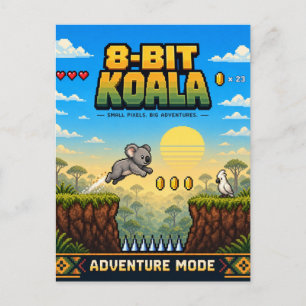Cartão Postal Coala, Arte Pixel Retro de 8 Bits
