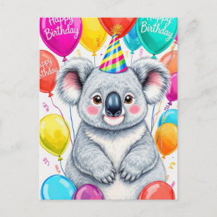 Cartão Postal Coala de Aniversário Engraçado com Balões Sarcásti