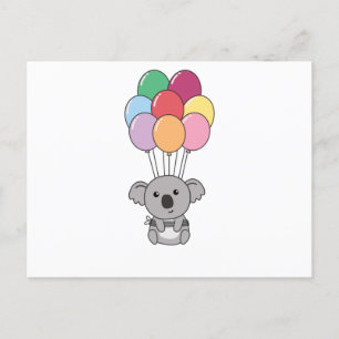 Cartão Postal Coala Voa com Balões Coloridos