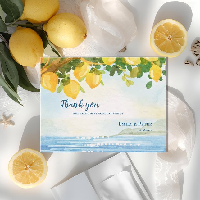 Cartão Postal Coastal Lemon Garden Wedding Thank You (Coastal Lemon Garden Wedding Thank You Postcard)