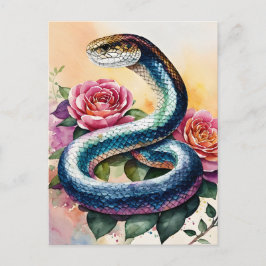 Cartão Postal Cobra Art Floral Watercolor