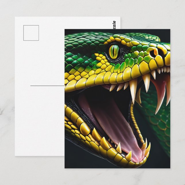 Cartão Postal Cobra Cobra com escalas vibrantes verdes e amarela (Frente/Verso)