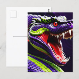 Cartão Postal Cobra Cobra com escamas verdes e roxas vibrantes