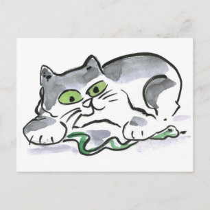 Cartão Postal Cobra do jardim e o gatinho curioso