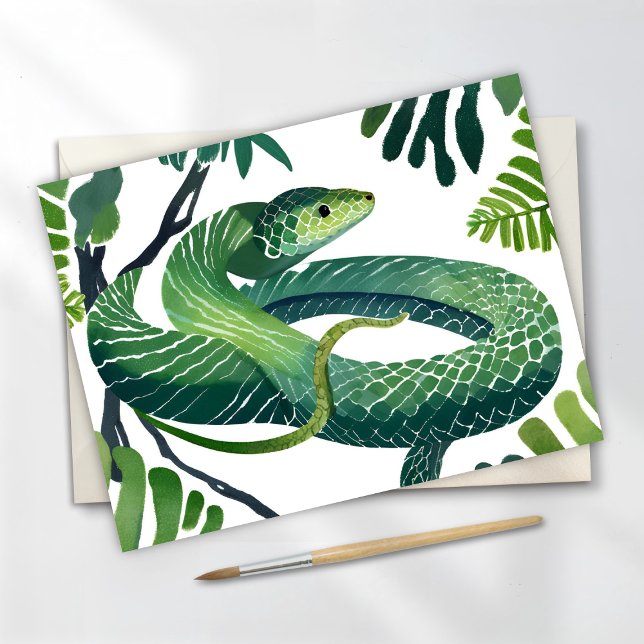 Cartão Postal Cobra Verde | Ano da Serpente Aquarela (Criador carregado)