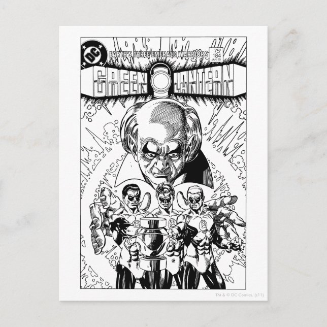 Cartão Postal Cobrir cómico de três lanternas verdes, preto e (Frente)