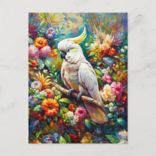Cartão Postal Cockatoo com Flores Coloridas