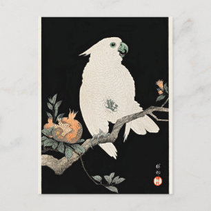 Cartão Postal Cockatoo e Pomegranato, belas artes de Ohara Koson