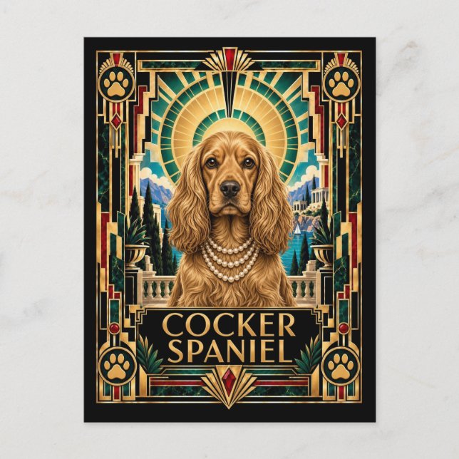 Cartão Postal Cocker Spaniel, Cão Art Déco (Frente)