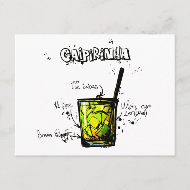 Cartão Postal Cocktail Recipe Caipirinia (Frente)