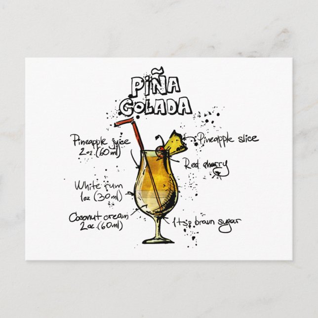 Cartão Postal Cocktail Recipe Pina Colada (Frente)
