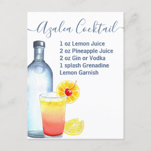 Cartão Postal Cocktail Watercolor Recebe Bebidas Mistas Azalea