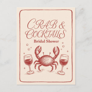 Cartão Postal Cocktails de Caranguejo para Chá de Noiva Costeiro