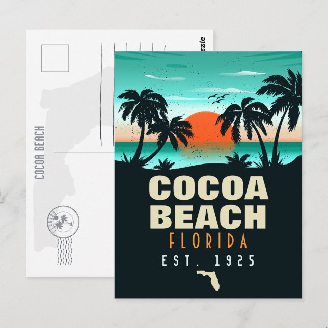 Cartão Postal Cocoa Beach Florida Retro Sunset Souvenirs 60s (Frente/Verso)