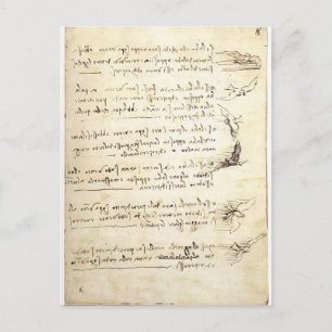 Cartão Postal Codex sobre o voo de aves por Leonardo da Vinci
