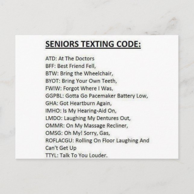 Cartão Postal Código de SMS para Idosos (Frente)