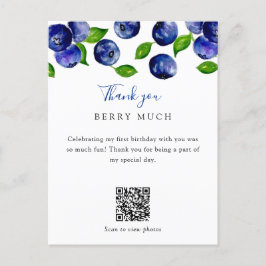 Cartão Postal Código QR Berry Primeiro Aniversário Blueberry Obr