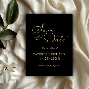 Cartão Postal Código QR Casamento Black Gold Save The Date