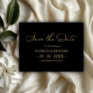 Cartão Postal Código QR Casamento Black Gold Save The Date