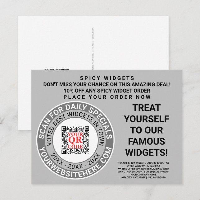 Cartão Postal Código QR Cinza anúncio Legal Marketing comercial (Frente/Verso)