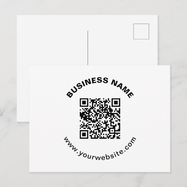 Cartão Postal Código QR com Nome da Empresa Texto Circular em Ne (Frente/Verso)