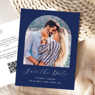 Cartão Postal Código QR de Arquivo de Foto Azul Marinho Salve a 