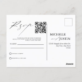 Cartão Postal Código QR de Casamento Simples Moderno RSVP Pos