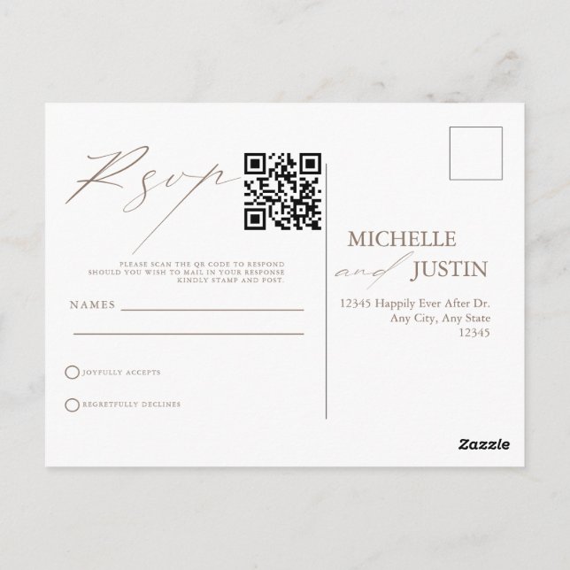 Cartão Postal Código QR de Casamento Simples Moderno RSVP Pos (Verso)
