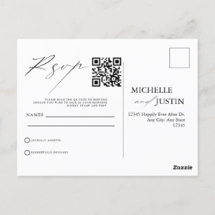 Cartão Postal Código QR de Casamento Simples Moderno RSVP Pos