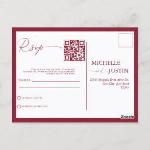 Cartão Postal Código QR de Casamento Simples Moderno RSVP Pos