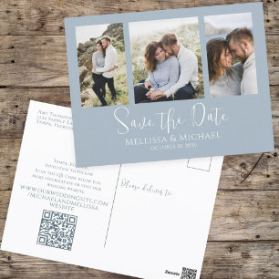 Cartão Postal Código QR de Colagem de Fotografias Simples e Azul