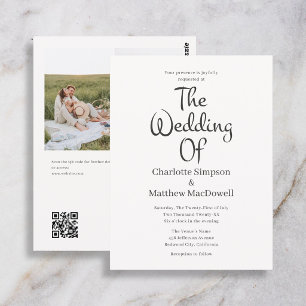 Cartão Postal Código QR de Foto de Casamento Simples com Roteiro
