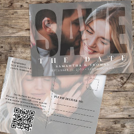 Cartão Postal Código QR de Foto Salve a Data da Tipografia Moder