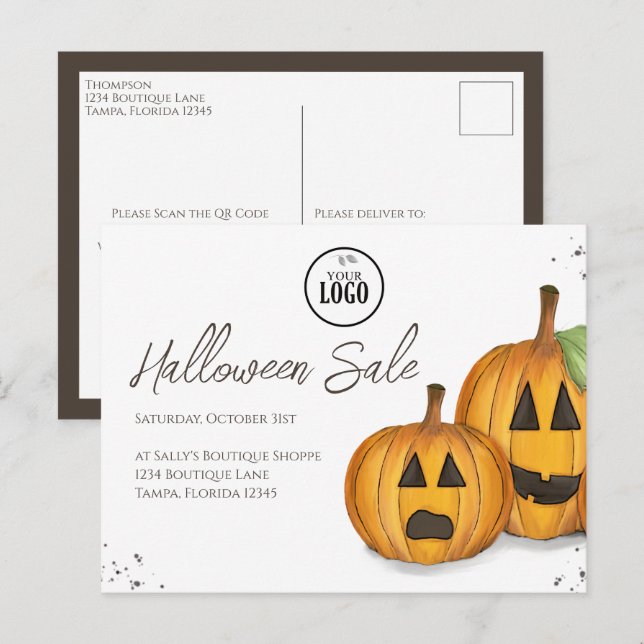 Cartão Postal Código QR do Promocional Comercial do Halloween Pu (Frente/Verso)