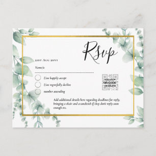 Cartão Postal CÓDIGO QR RSVP Eucalyptus Deixa Casamento Verde Po