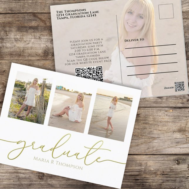 Cartão Postal Código QR Simples e Dourado do Formando mínimo (Criador carregado)