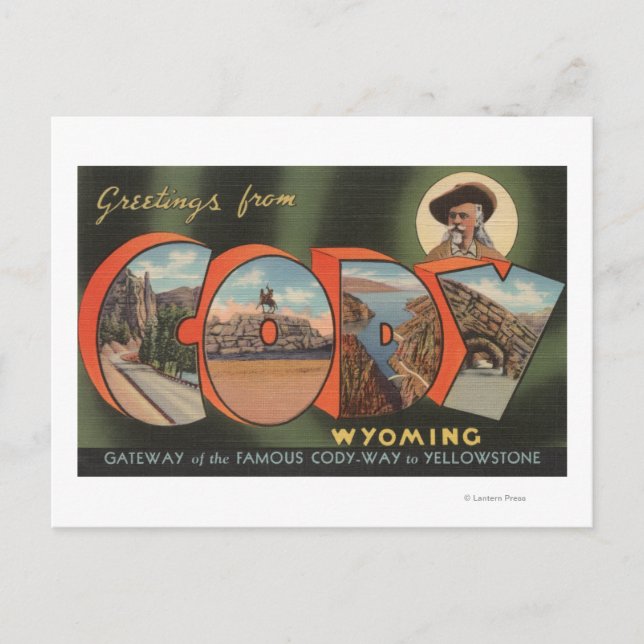 Cartão Postal Cody, WyomingLarge - Letra ScenesCody, WY (Frente)