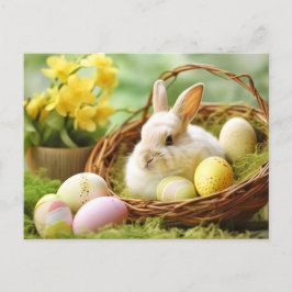 Cartão Postal Coelhinho Adorável Da Páscoa Na Primavera