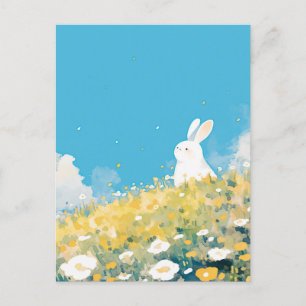 Cartão Postal Coelhinho Branco Doce na Encosta Ensolarada