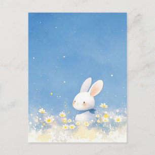 Cartão Postal Coelhinho Branco Doce no Prado do Céu Azul