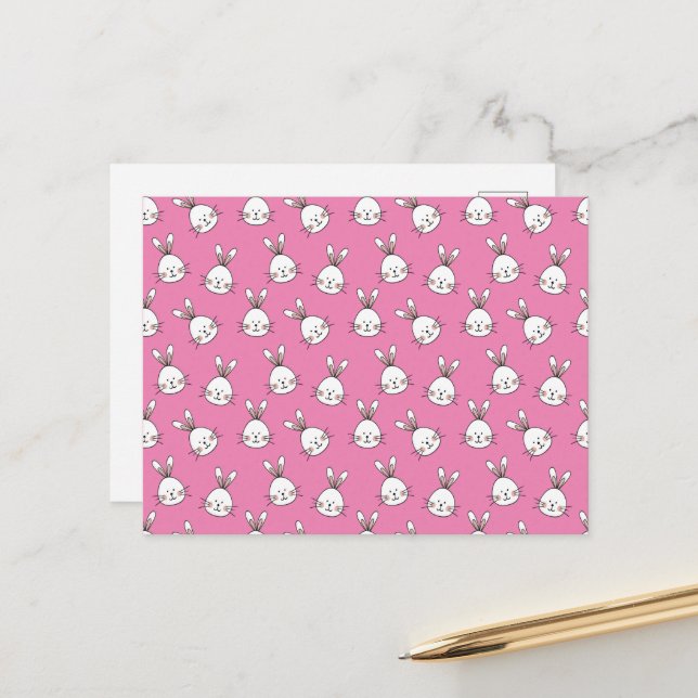 Cartão Postal Coelhinho branco e bonito da Páscoa a rosa (Frente/Verso In Situ)