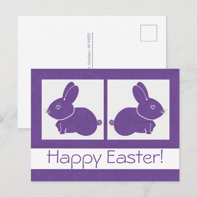 Cartão Postal Coelhinho de Felz pascoa roxo (Frente/Verso)