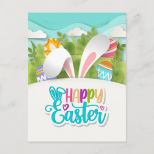 Cartão Postal Coelhinho de Páscoa Colorido e Ovo para Festa de P